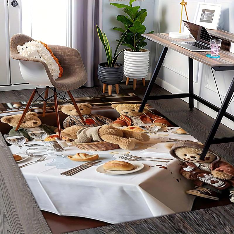 1pc Teddy Bear Spaghetti Chair Mat - Anime Cartoon Design, Non-Slip Carpet for Office and Home Decor, Suitable for All Seasons.C033