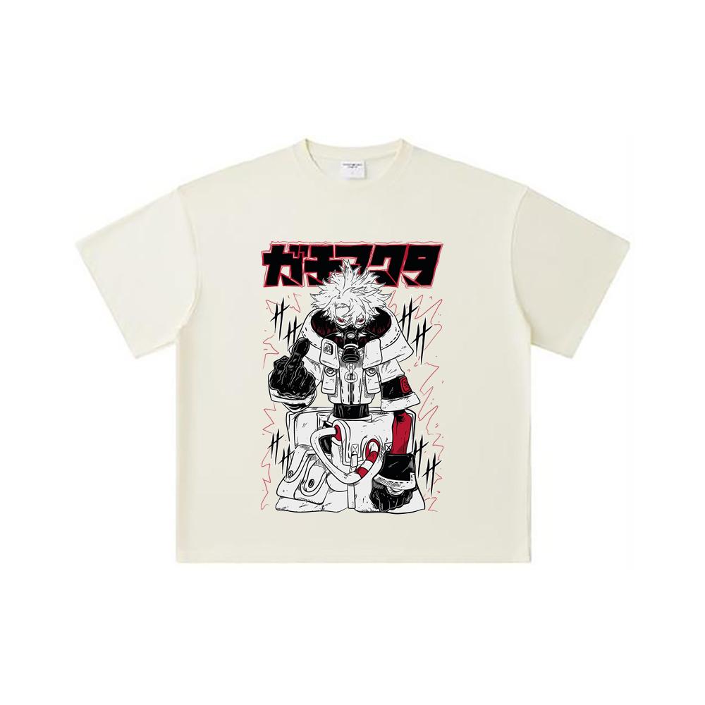 260 GSM Double Yarn 32 Count 100% Cotton Gachiakuta V5 Rudo White Print Unisex Heavy Cotton T Shirt S