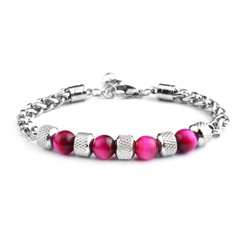 7 Stilvolle Herren Damen Gunmetal Edelstahl Kabelgliederkette Armband Natürliche Augenstein Perlenarmband