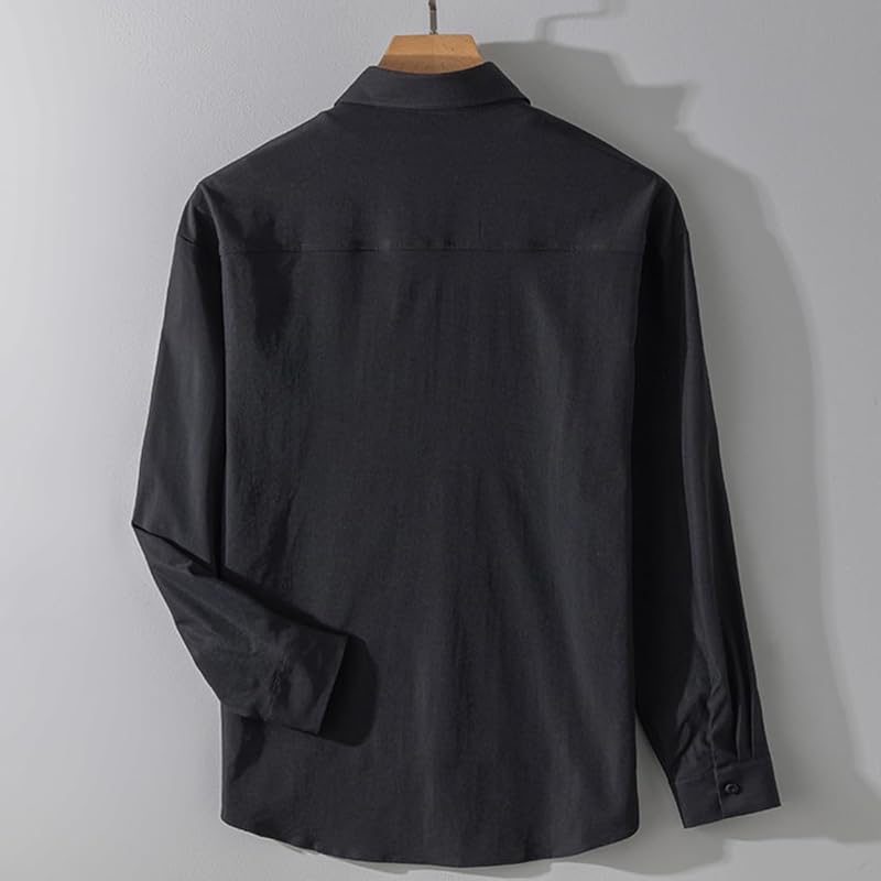 [ODFMCE] Men's Shirt Long Sleeve Spring Relaxing Plain Color Fashionable Casual Large Size (JP, Alphabet, 3XL, Black)