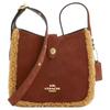 Hadley 20 Gold Logo Wildleder Lammfell und genarbtes Leder Umhängetasche Mini Damen Braun