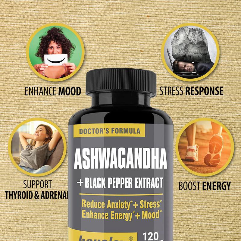 Highly effective stress-reducing supplement, contains black pepper root to improve absorption, 120 capsules.