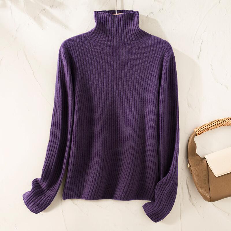 TUHUANG Women's Ribbed Wool Cashmere Turtleneck Sweater