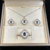 Elegant Clover White Mother-of-Pearl Pendant Set With Simulated Sapphire Oval Charm Copper Alloy Jewelry Trio Women