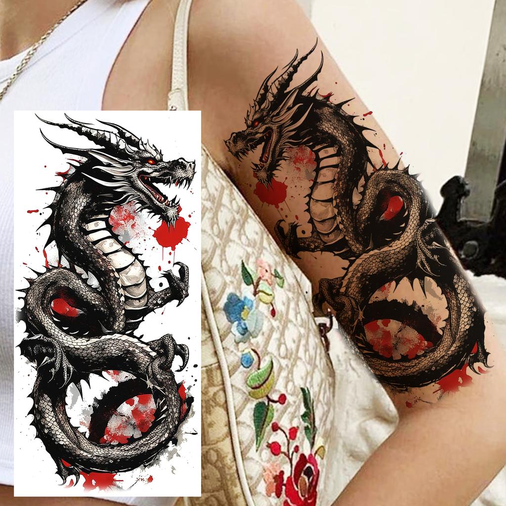 1 Sheet Fashion Dragon Temporary Tattoos For Men Adults Women Forearm Arm Leg Waist Tattoo Sleeve Sticker Disposable Decoration