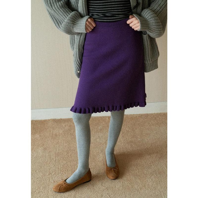 Womens Elegant Solid Color Ruffle Hem A Line Midi Skirt S фиолетовый