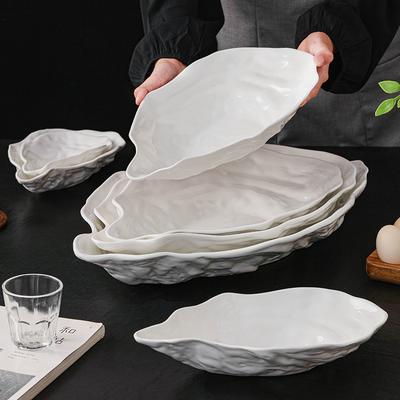 1PC Ceramic Sashimi Plate Creative Oyster Shaped Salad Plate Artistic Concept Cuisine Specialty Plate Hotel Tableware
