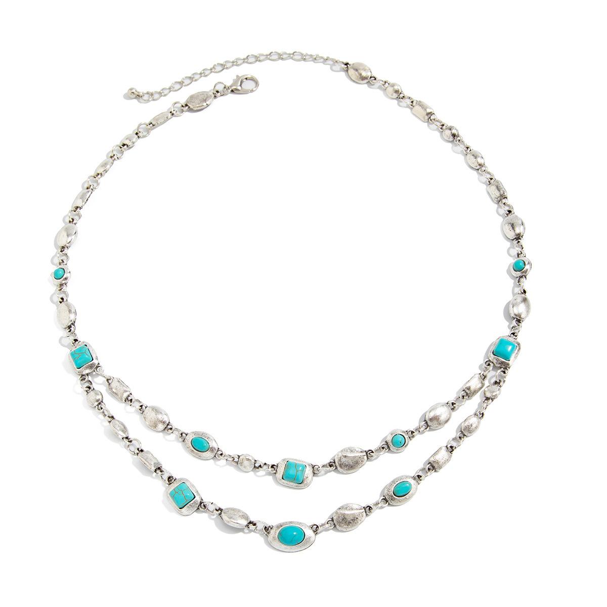 

Fashion Imitation Turquoise Metal Choker Necklace Double Layered Boho Style Adjustable Chain for Everyday Wear Women Jewelry One Size срібний