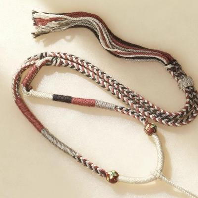 Handwoven Eight-Strand Thangka Pendant Necklace, Buddha Amulet Rope with Beeswax Jade.