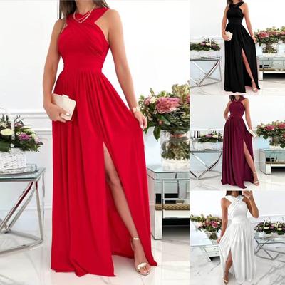 Moda feminina casual maxi vestido sem mangas elegante split vestidos longos vestido de festa