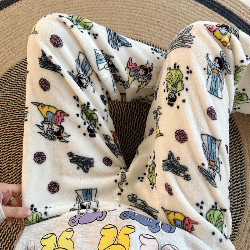 Damen Cartoon Flanell Fleecegefütterte Pyjamahose - Warmer Herbst-/Winterstil