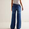 Womens Loose-Fitting Denim Pull-On Jeans Pockets High Waisted Baggy Straight Leg Stretchy Full Length Trousers Y2K Streetwear