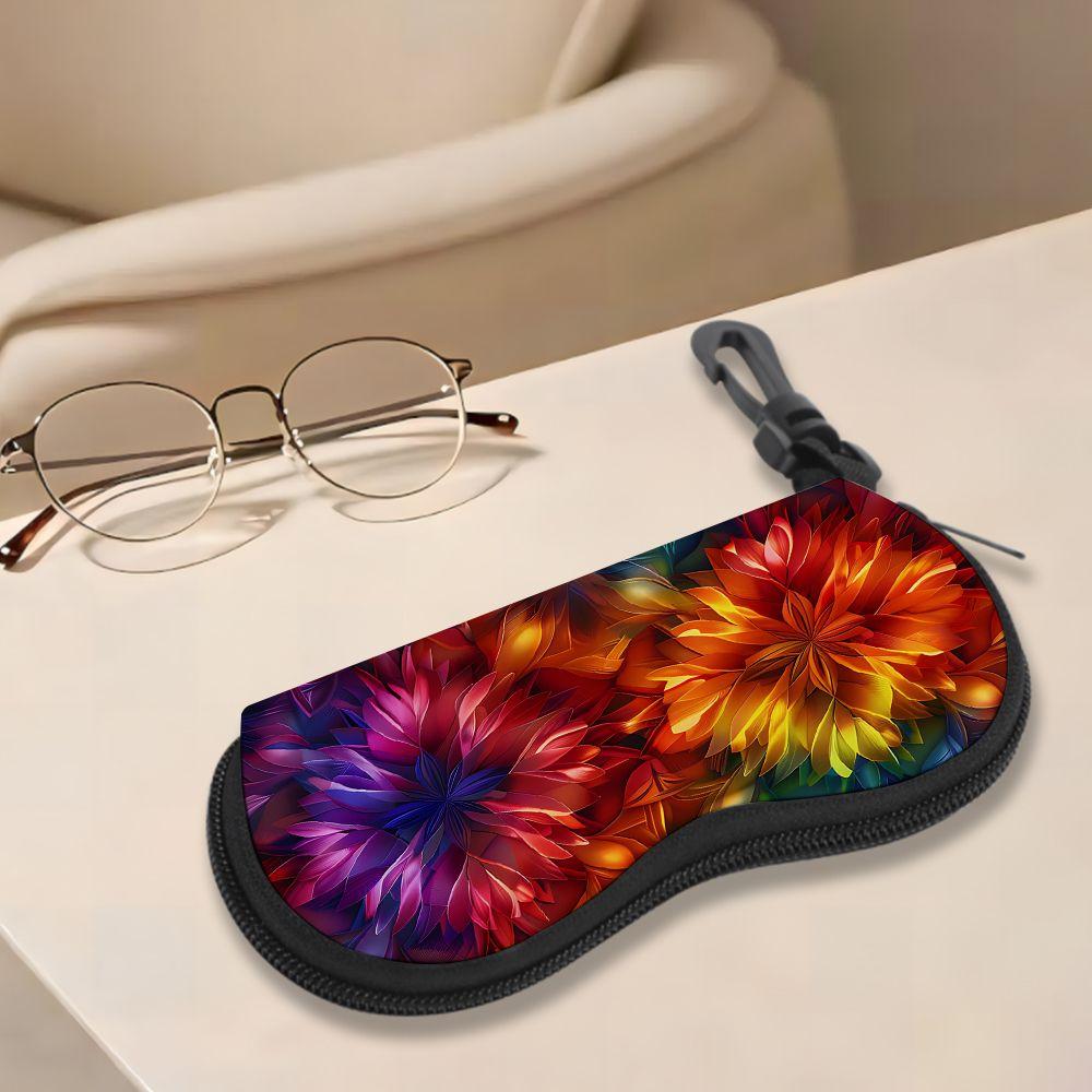 Vibrant Colorful Floral Print Sunglasses Case, Zipper Eyeglasses Protective Holder, Stylish Travel Spectacle Pouch for Women Men Daily Accessories