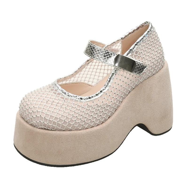 Fashion 11CM Hollow Breathable Chunky Heels Slippers Platform Wedges Sandals Summer Block High Heels for Women Shoes Loafers Sandalias