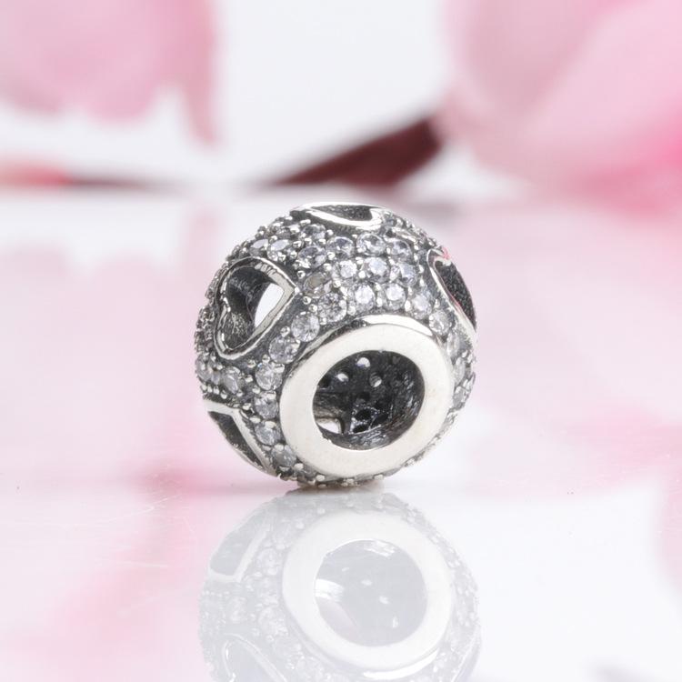 Pan Jia S925 Sterling Silver Rhinestone Heart Beads – European & American Style
