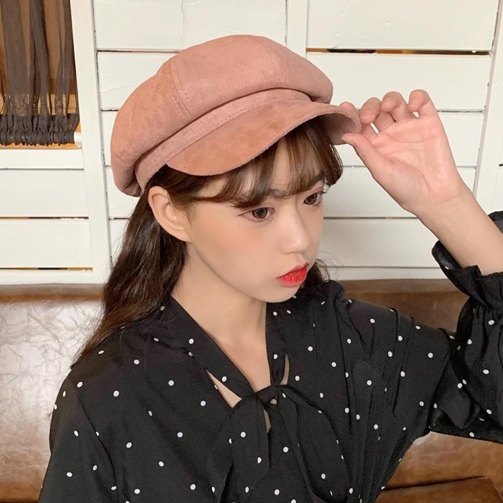 Korean Style Suede Octagonal Hat Solid Color Painter Cap Casual Newsboy Cap  Daily