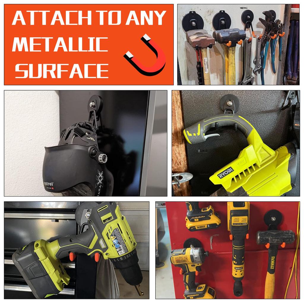 ULIBERMAGNET Hochleistungs-Magnetische Garage Starke Große Magnethaken für Power Garten Magnetische Aufbewahrungshaken zum Aufhängen Haken, 4er-Pack, Bohrer, Werkzeuge,
