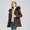 Mid Length Hooded Parka Coat Women's Winter Fur-Lined Coated Warm Cotton Coat