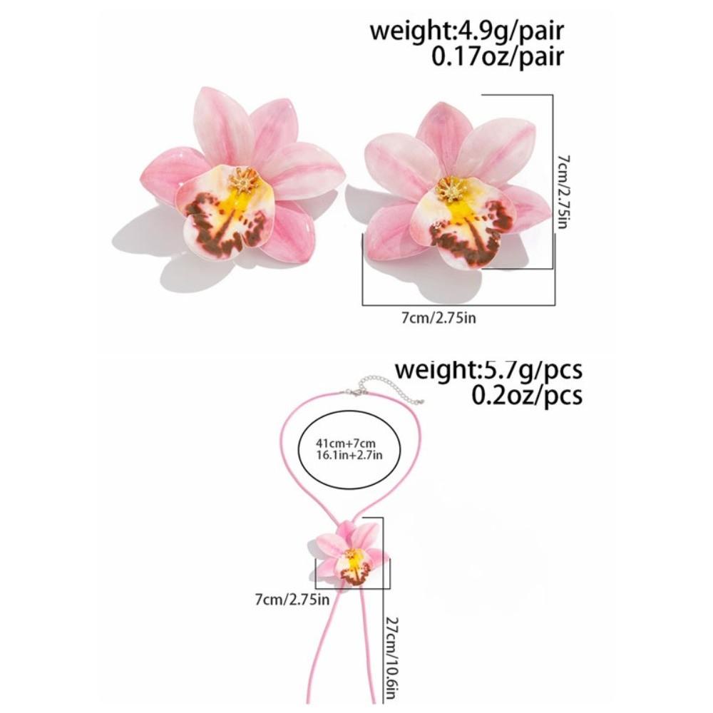 Orchid Flower Necklace Cloth Simulation Flower Earrings Personality Clavicle Chain  Ladies