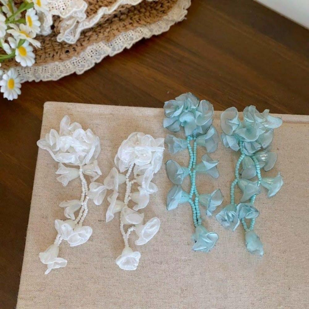 1 pair Bohemian Style Chiffon Flowers Earrings Women Seaside Earrings Festival Ear Accessories