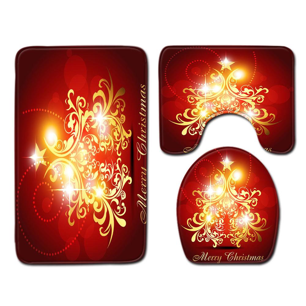 Christmas Bathroom Floor Mat Toilet Three-Piece Set