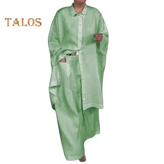 2 ks/sada Podzim Jaro Dámské Košile Kalhoty Set Dlouhé Rukávy Klopa Halenka se zapínáním na knoflíky a Kapsou na hrudi Pružný pas Kalhoty OL Dojíždění Sport