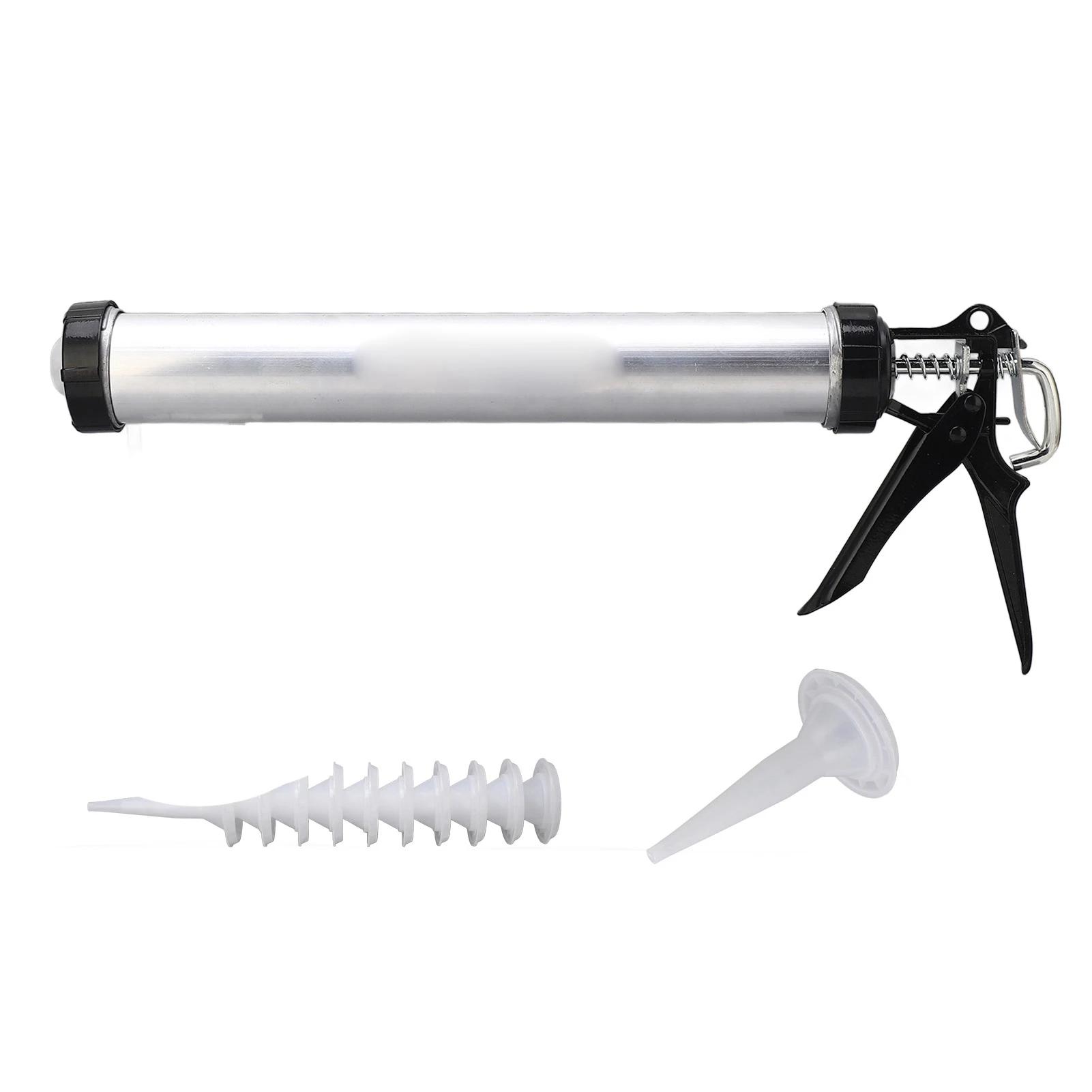 1pc Aluminum Tube Silicone Caulking Gun 600ml Caulk Tool With 10 Nozzles 32mm серебряный