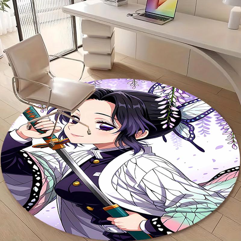 1pc Demon Slayer2 Design Printed Area Round Carpet for Bedroom Living Room Home Decor Rugs Mat Non Slip Mat Rug for Bedside