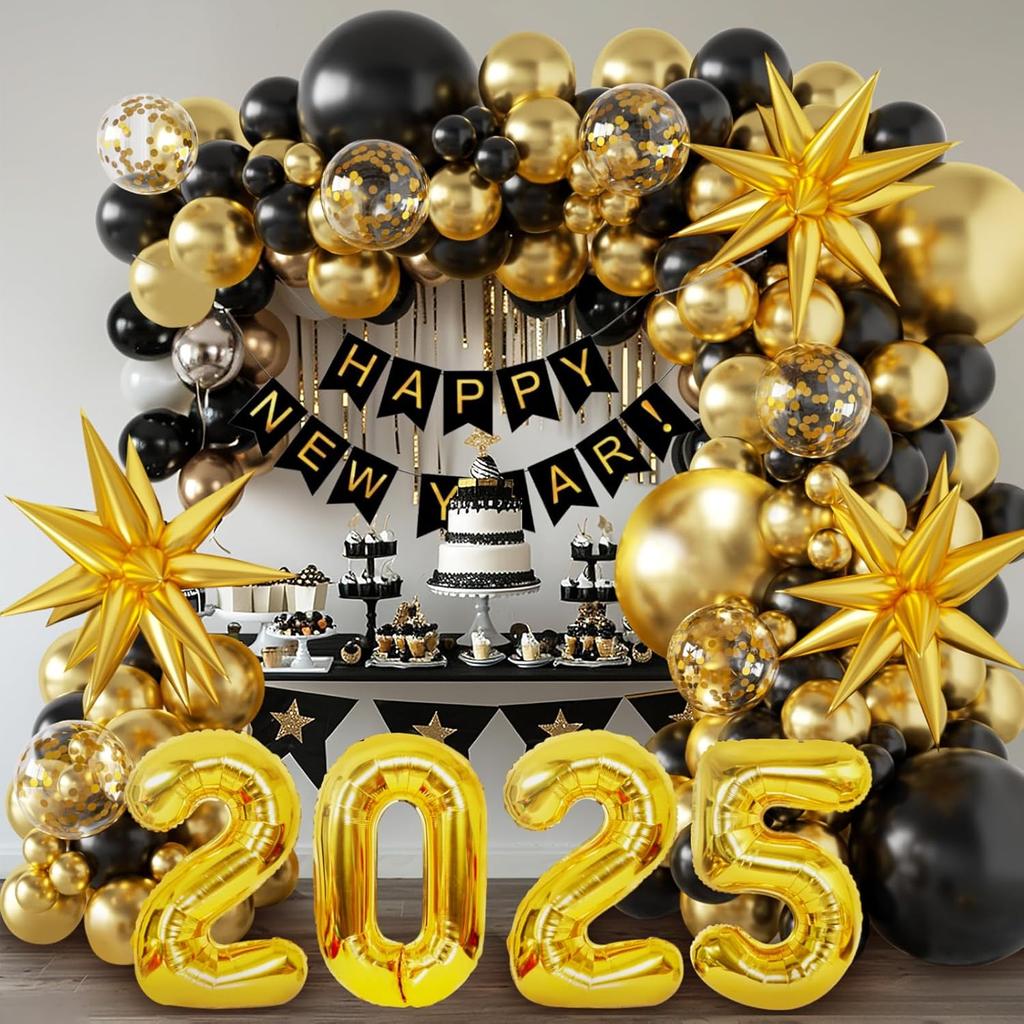 129Pcs New Year Decorations 2025 Balloons Arch New Years Eve Party Supplies Happy New Year Banner Perfect for New Year Decor