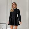 G2024 Fall/Winter Elegant Black Long Sleeve Round Neck Lace Dress