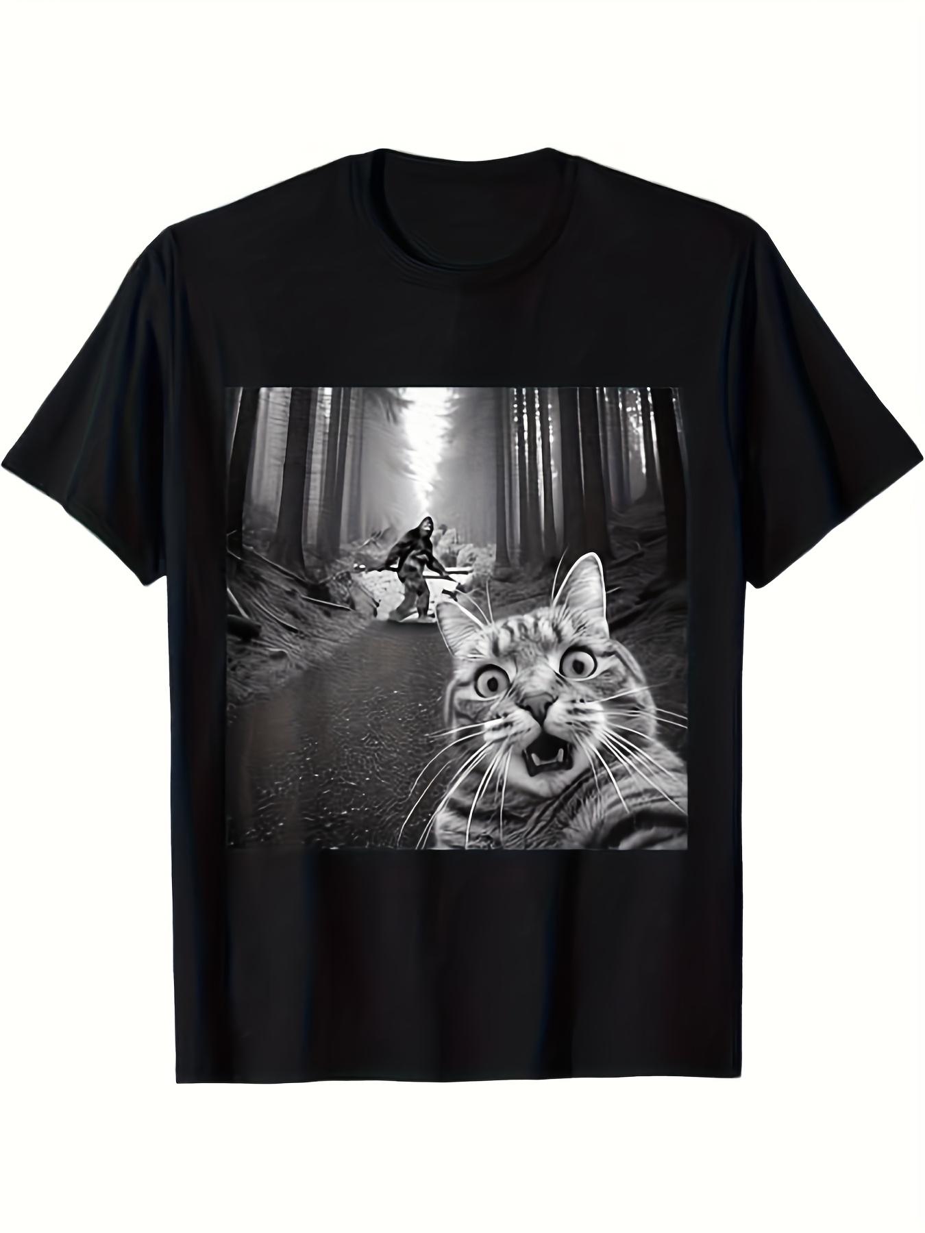 Funny Cat Selfie TShirt  Funny Tabby Cat Taking Selfie in Forest Path  Soft Breathable Everyday Tee  Halloween Thanksgiving S