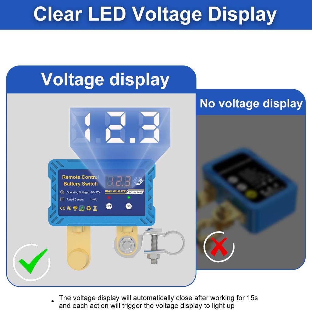 12V 140A Remote Disconnect Switch with Voltage LED Disconnect Switch for and Marine Indicator, Anti-Theft Cars, RVs, ATVs, Trucks,