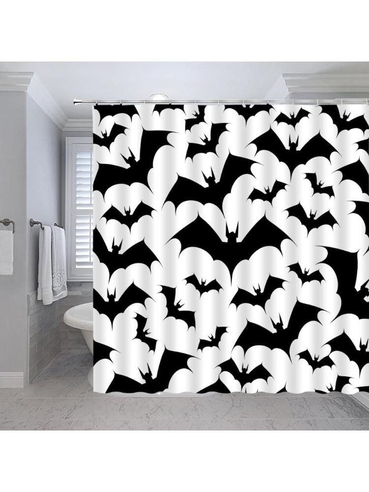 

Halloween Spooky Bats Shower Curtain Black Flying Bat Horror Scary Gothic White Bat Death Animal Dead Haunted Holiday Polyester 90x180CM