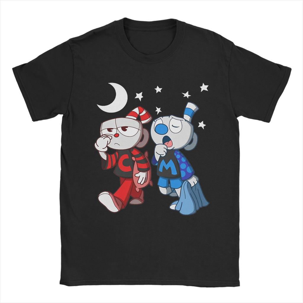 Cartoon Cuphead and Mugman Game T-Shirts for Men  Humor Cotton Tees O Neck Short Sleeve T Shirt Printed Tops