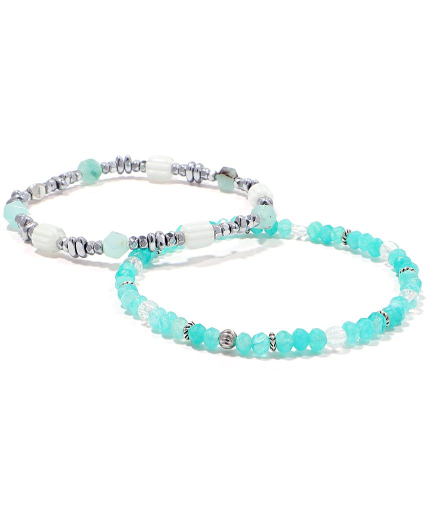 Polalita 064 Mint Crystal Stone & 132 Mint Amazonite Hematite Bracelet Set (Plt-Bs-006_Mt)
