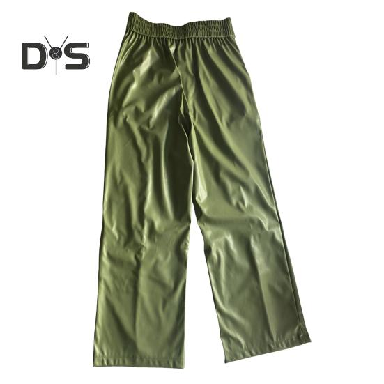 Women Flared Pants Slim High Waist Loose Pockets Faux Leather Elastic Waist Wide Leg Streetwear Solid Color Trousers for Work Leisure Daily Wear