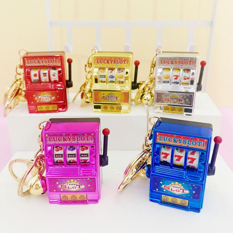Mini Cartoon Fruit Slot Machine Keychain: Playable, Spinning, Rocking Toy Game