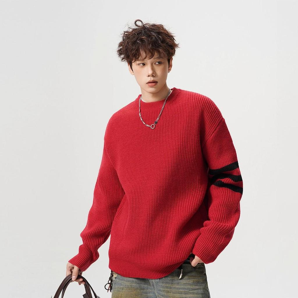 Unisex Gestreifter Lässiger Strickpullover - Winter Innen-Basisschicht, Rundhals