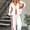 Spring/Fall Striped Zipper Top Women's Casual Sports Set