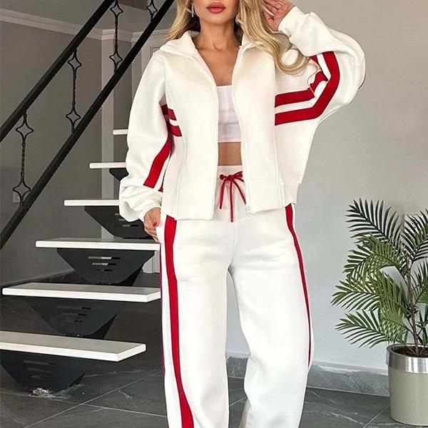 Spring/Fall Striped Zipper Top Women's Casual Sports Set