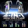 240W Chubby USB C-kabel Snabb laddning 4 i 1 Datakabel 6,6FT Zinklegering med Andningsljus för Telefon/MacBook/iPad