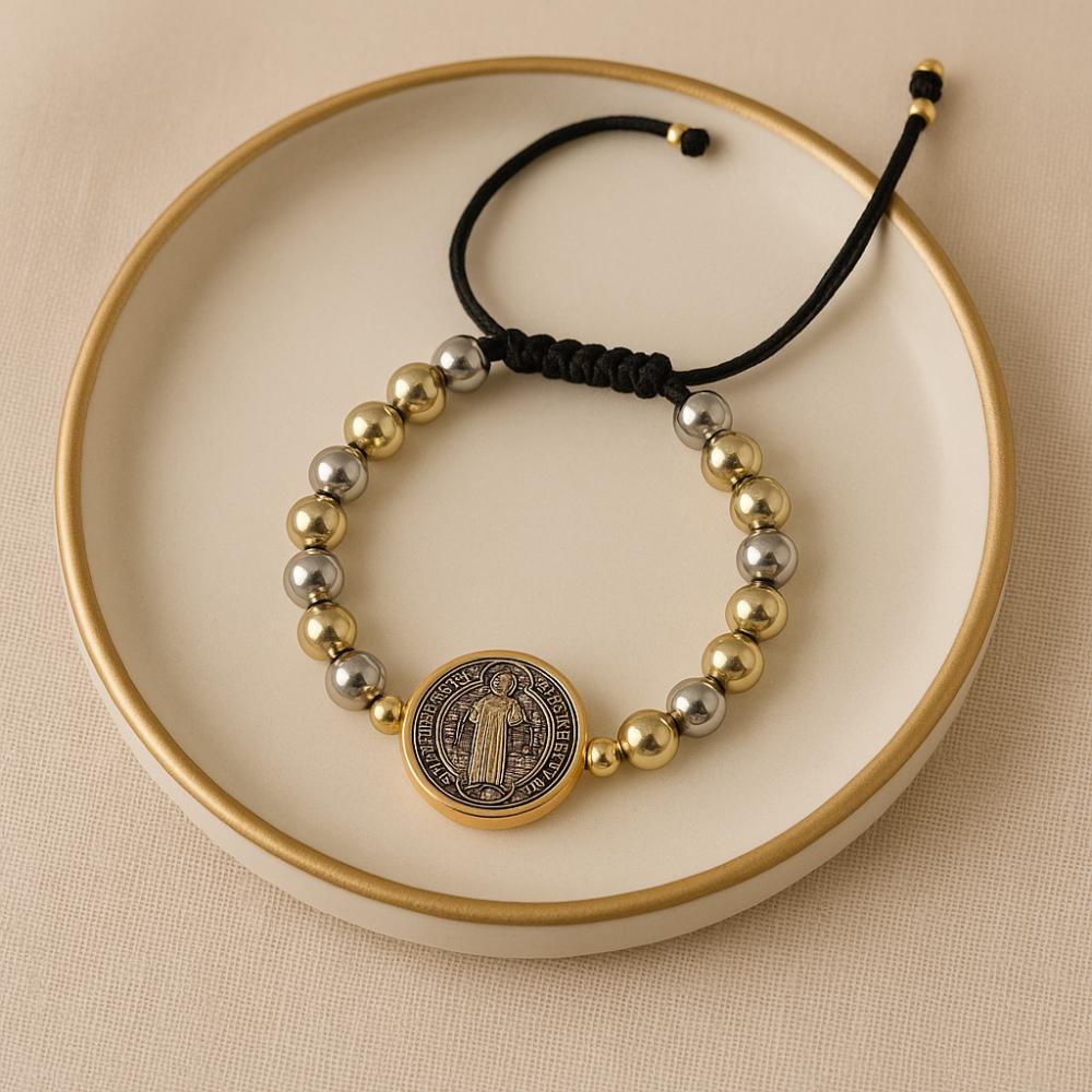 Adjustable Beaded Bracelet St. Benedict Wristband Prayer Beads Braided Rosary Bracelet  Men Women