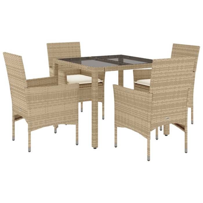 VidaXL Garden Dining Set and Cushions 5 Pcs Beige Rattan Glass 3278568