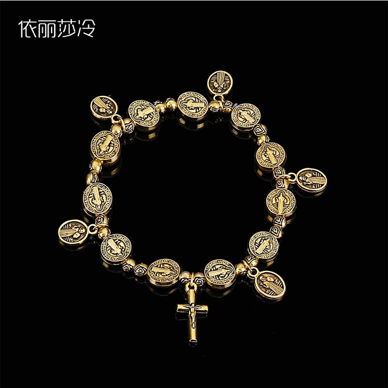 Jesus Cross Bracelet, Jesus Rose Center Holy Mercy Icon Rose Bracelet, Saint Benedict Rosary Cross Bracelet.