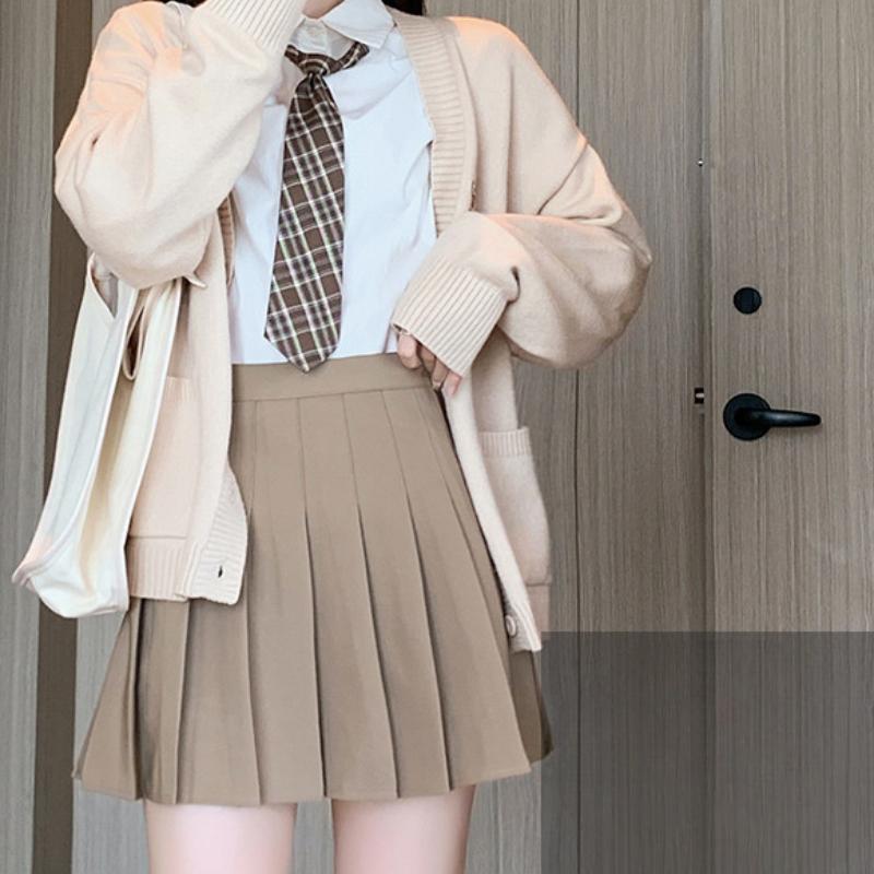 Women In Women's White Korean Style New Style College Style Black Plaid Slit A-line Short Skirt Summer Autumn and Winter High-waisted Skirt