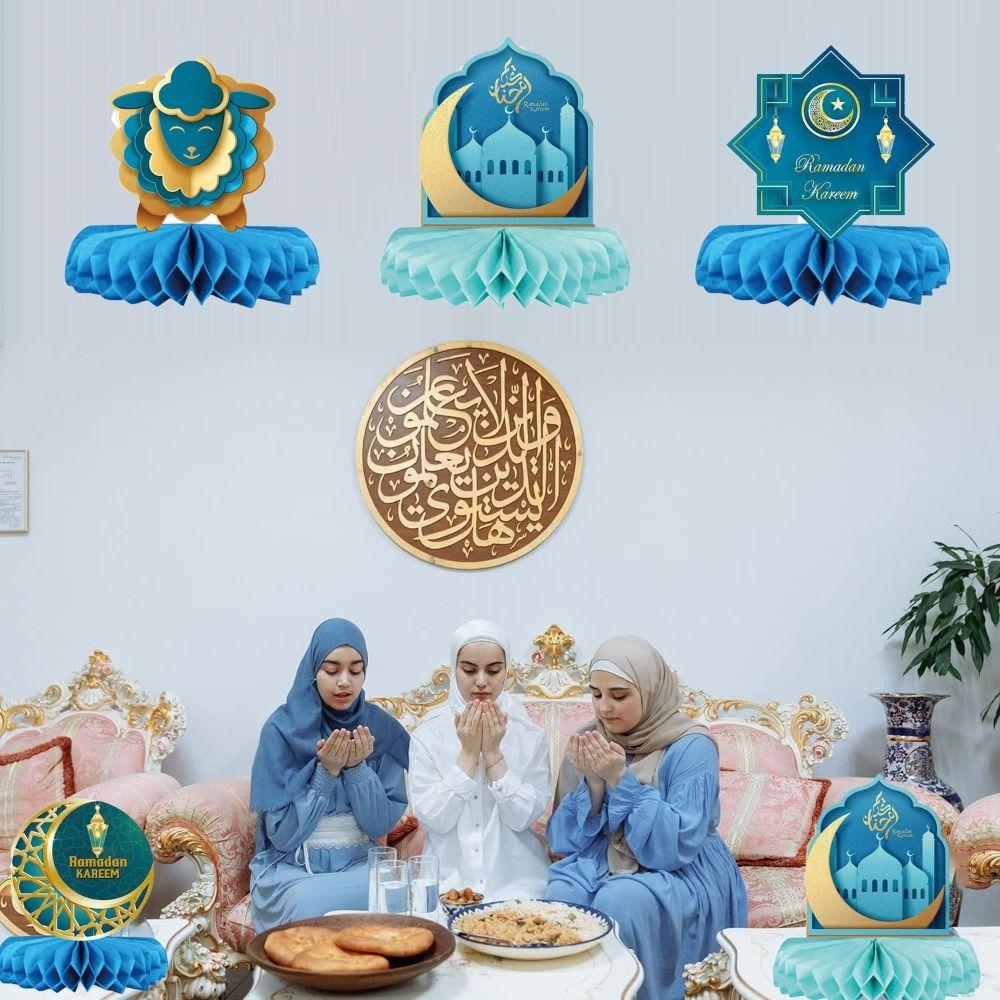 

9Pcs/Set Mosque Moon Star Pattern Ramadan Honeycomb Ornaments Desktop Ornaments Islamic Muslim