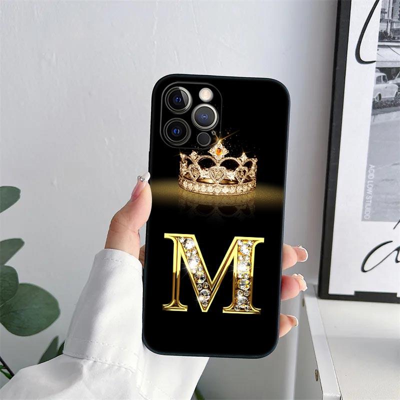 Initial E M J F K L H I Letter Phone Case for iPhone 11 15 16 Pro Max Case Coque 14 Plus 13 Pro 12 11 X XS 16 7 8 TPU Soft Cover