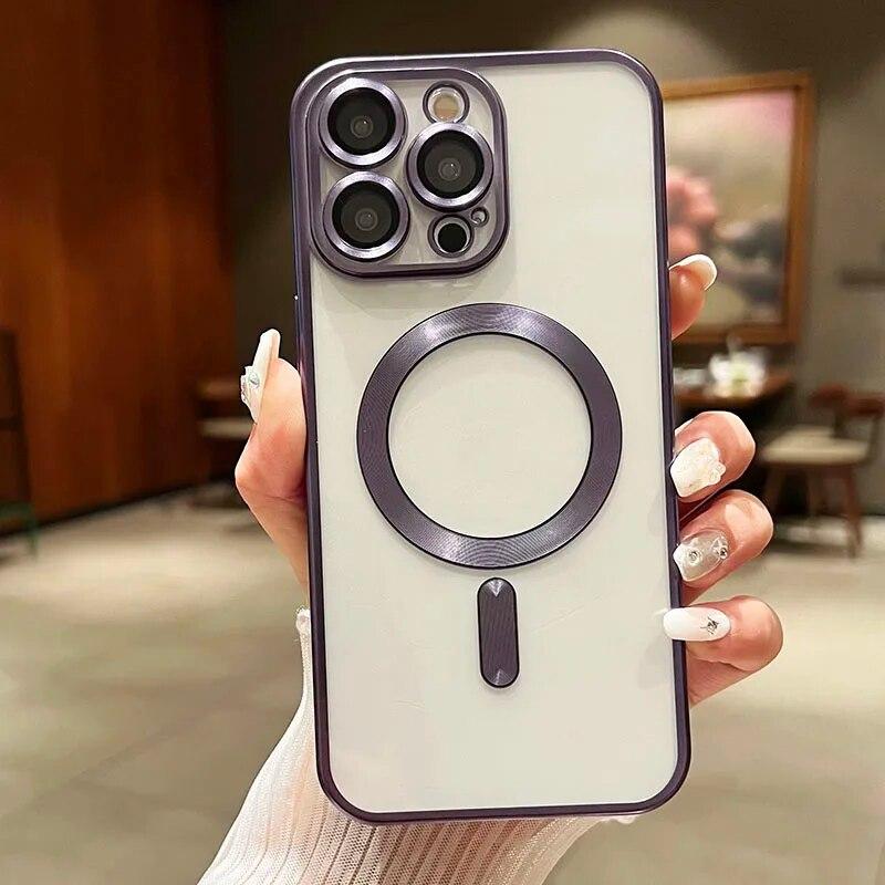 Magnetické pouzdro pro Magsafe Wireless Charger Case Matné pokovování Silikonové měkké pouzdro pro iPhone 15 14 Plus 13 12 11 Pro Max Clear Ultra tenký zadní kryt