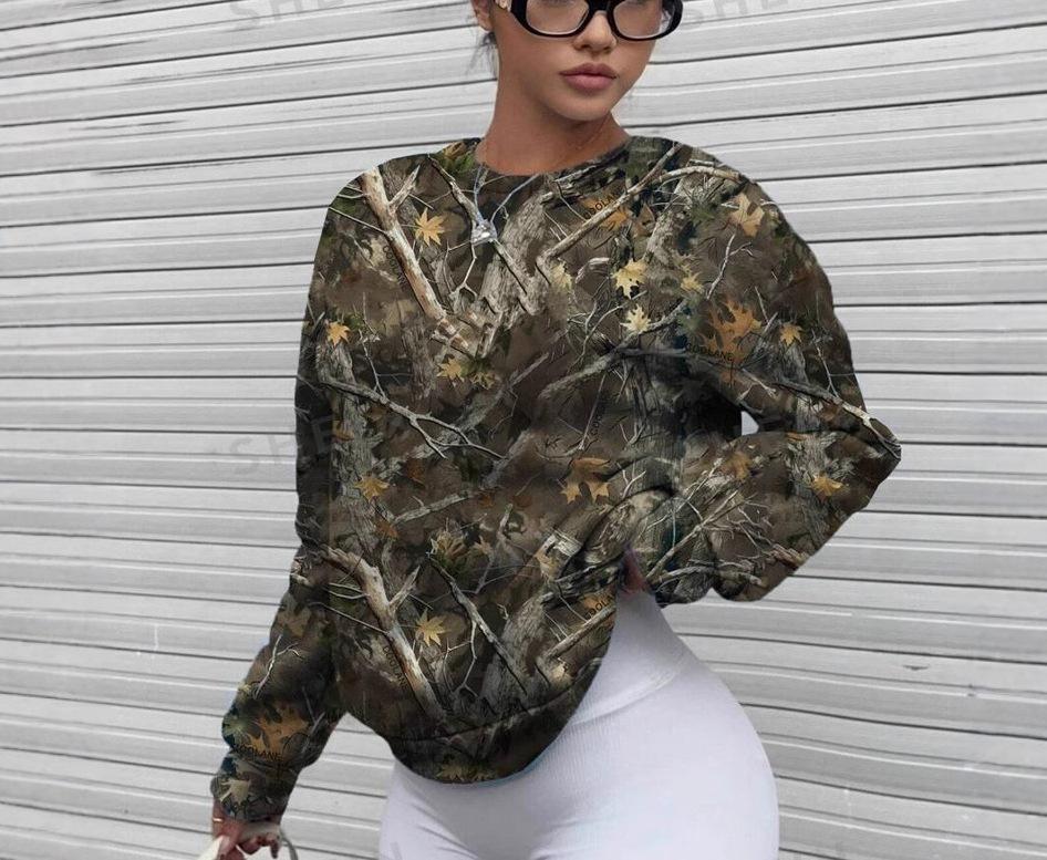 Dámská 3D mikina s potiskem větví, kulatým výstřihem - Podzimní a zimní všestranná bunda s dlouhým rukávem