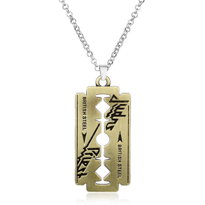 New Fashion Stainless Steel Razor Blade Necklace Men Hip Hop Enamel Metal Pendant Jewelry For Judas Priest Gift